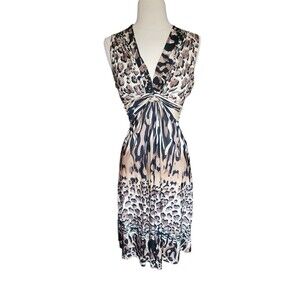 Naf Naf Leopard Print Vintage Y2K Babydoll Dress Womens S  Brown Mob Wife Slinky